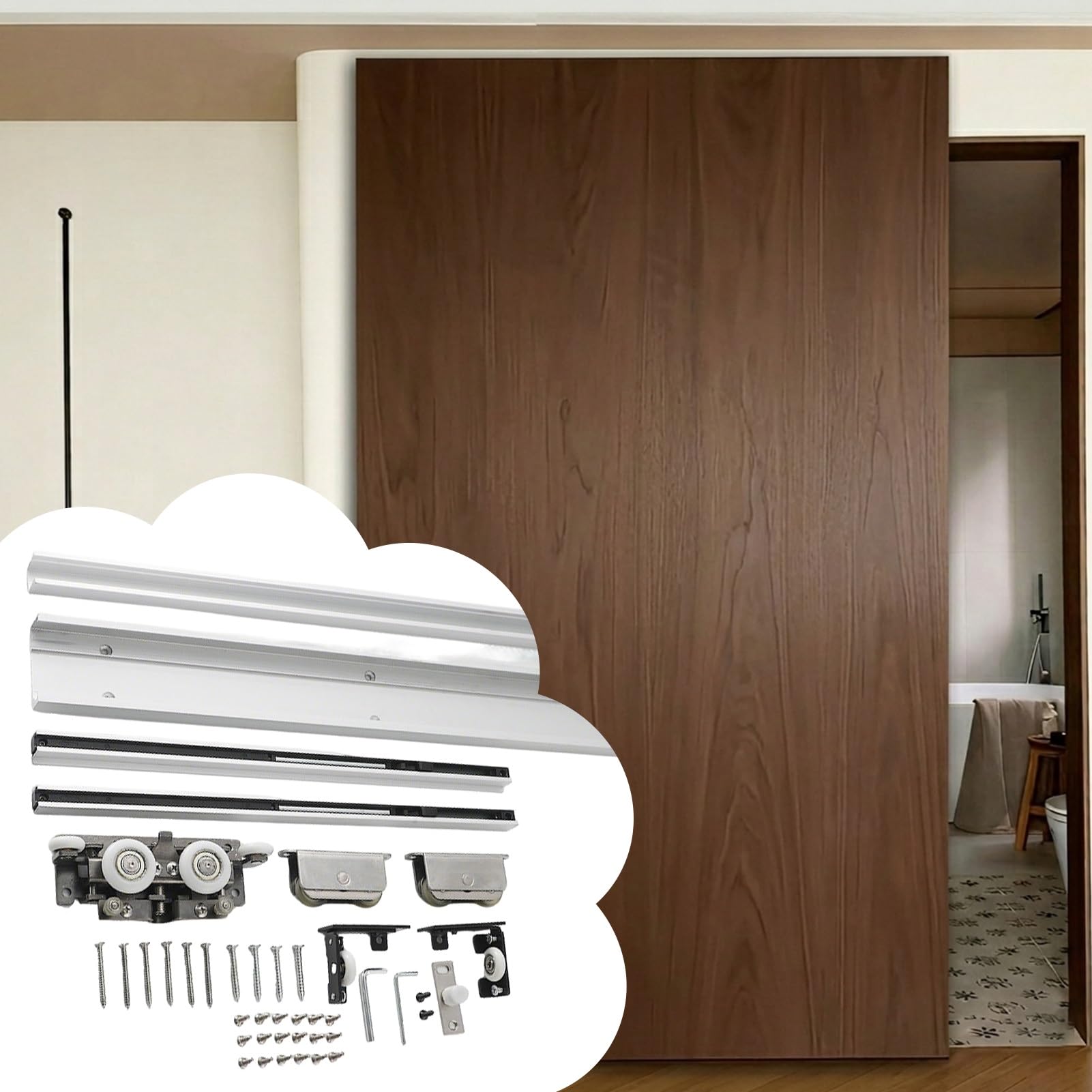 Viiguiy One Color Concealed Floating Barn Door Track, Smoothly Silent Sliding Door Track With Soft Close Feature, Aluminum Alloy Glide Rail For Door Wooden(170Cm/66.9In)