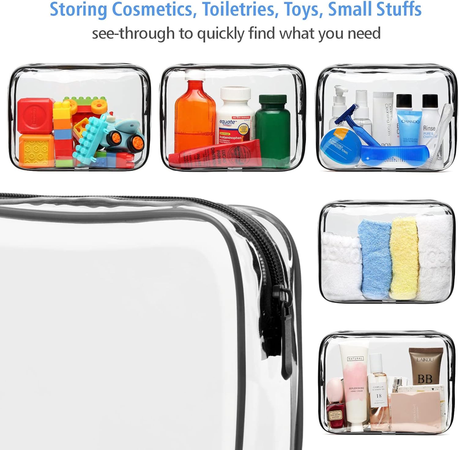 LAKSMI Clear Toiletry Bag, TSA Approved Waterproof Quart Size Bag, Makeup Cosmetic Bag Airport Airline Compliant Organizers for Vacation, Travel, Bathroom, 3 Pack image 3