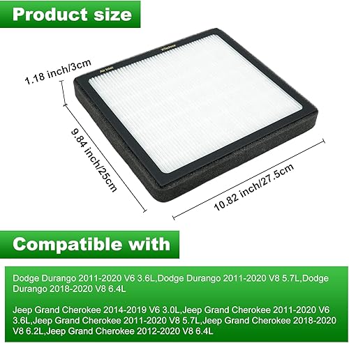 Miniatura 2 de XTechnor CF11183 Filtro de aire de cabina HEPA de repuesto con carbón activado CP183 compatible con Jeep Dodge Durango, Grand Cherokee, HR-0051 6040C