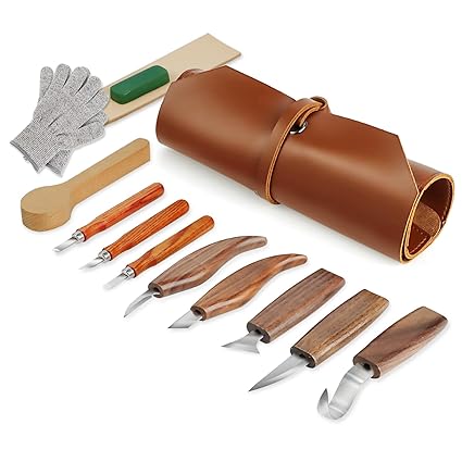 Tekchic Wood Carving Tools Whittling Kit- Woodworking Kit Large Whittling Kit, Deluxe Spoon Carving Knife Kits for Beginners, 13 Knives Set with Leather Case
