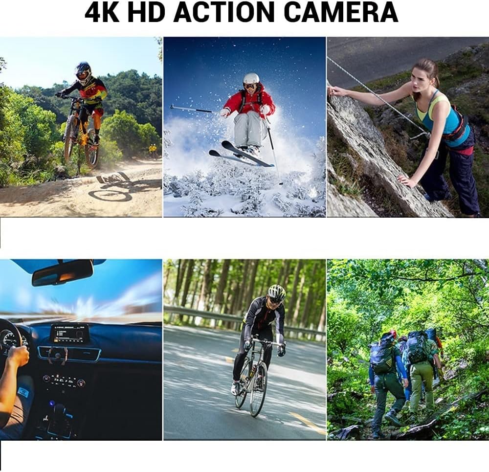 Action Camera Anti-Shake Motorcycle Action Camera 4K HD Helmet Camera Driving Record Car Remote Control Car Camera Recorder Ski WiFi Recorder Vlogging Camera (64g Green Camera)
