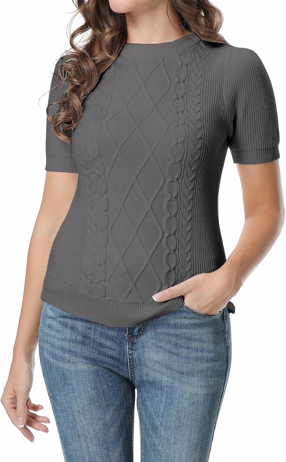 DAIMIDY Women's Short Sleeve Crew Neck Sweaters Lightweight Summer Sweater Casual Knit Pullover Tops - Image 4