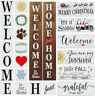 22PCS Large Letter Welcome Stencils for Painting On Wood - Vertical Welcome and Home Sweet Home Stencils, Christmas Stencils - Farmhouse Reusable Stencils for Crafts, Signs, Canvas, Art & Crafts