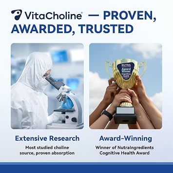 Prenatal Choline Supplements, Liquid Capsules for Focus, Memory, and Energy, 500mg Pure VitaCholine, Supports Babys Cognitive Development in Pregnancy, 30 Day Supply, Made in the USA