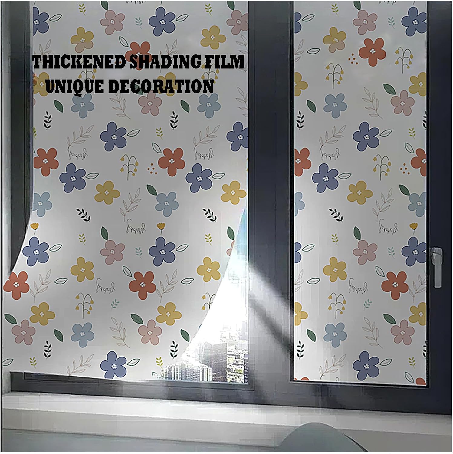 Window Privacy Film,Opaque Window Film,Blackout Window Film,Non Adhesive Opaque Door Sticker for Home Office,UV Protection(Size:80cm*500cm,Color:Leaf)
