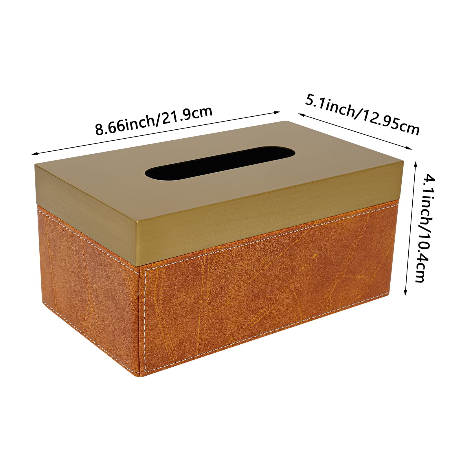 OUKANING Metalowe pudełko na chusteczki o wyglądzie skóry, galwanizowane wykończenie i złota pokrywa, nowoczesne wzornictwo 22 x 13 x 10,4 cm, do łazienki, salonu, biura (pomarańczowe)