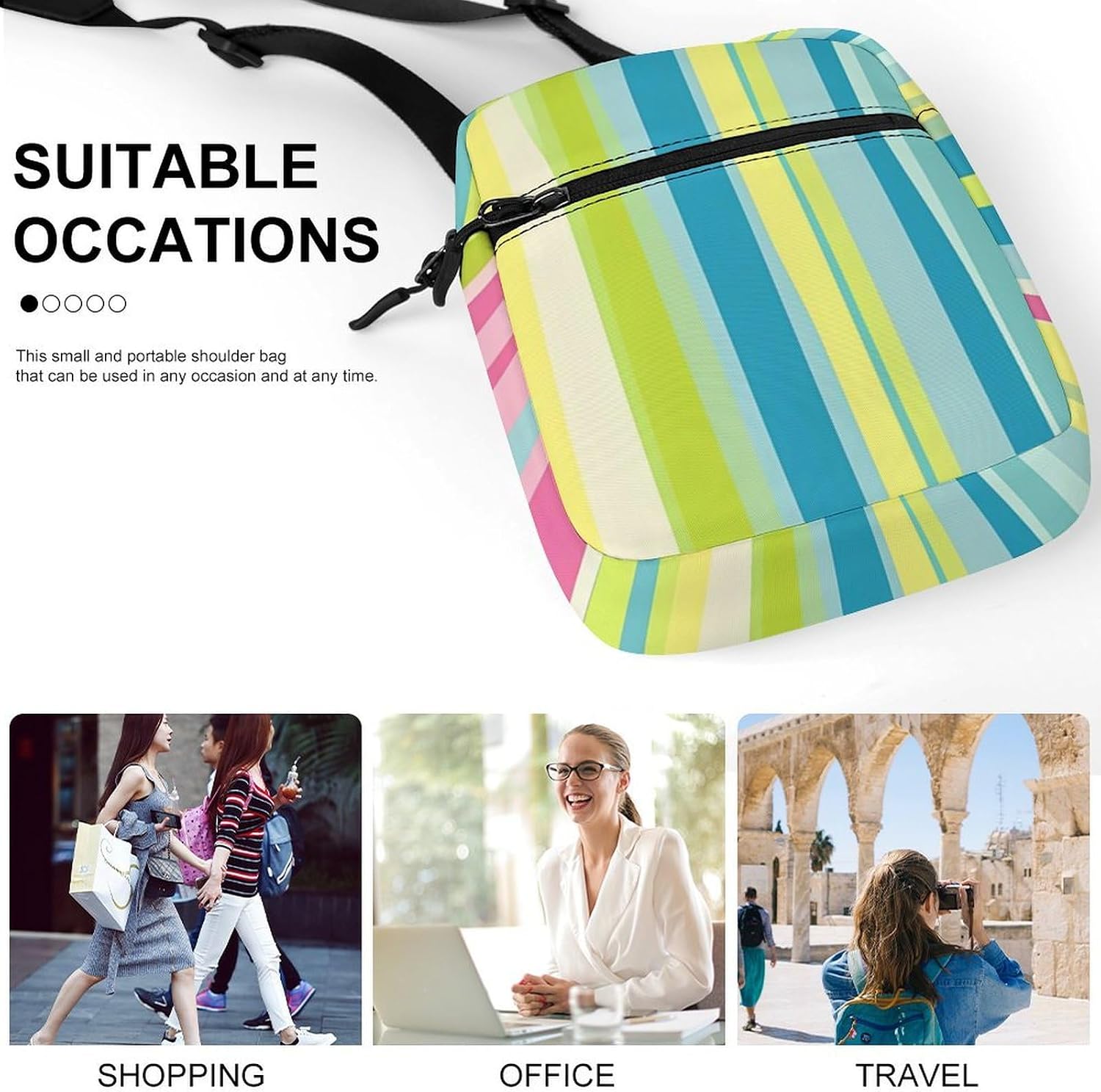 Vertical Stripes Small Crossbody Bag Sling Shoulder Satchel | for women men,work travel workout,detachable and adjustable shoulder strap