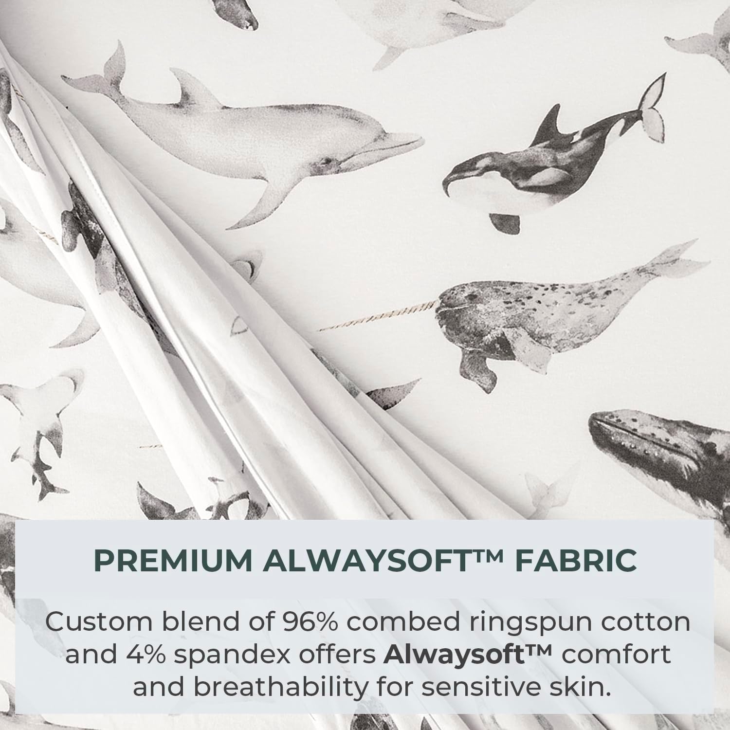 Pobibaby Premium Twin Full Sheets Sets, Kids Double Bed Sheets in Cotton Blend | Ultra-Soft Woodland Camping Print with Fitted Sheet, Flat Sheet & Pillowcases (Twin Seaside Whale) - Image 2