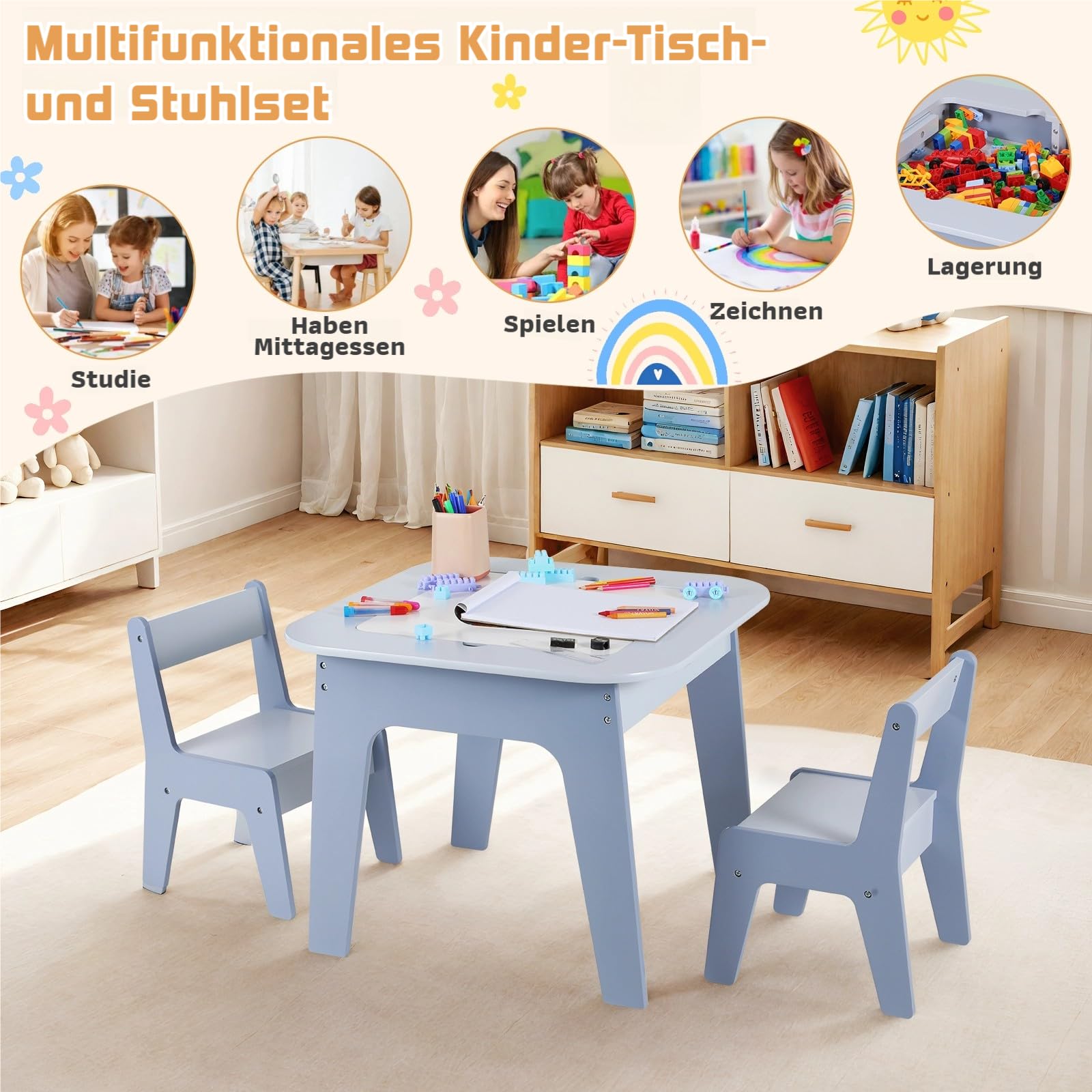 Table Enfant 2 Chaises Avec Rangement - Bureau École Garderie