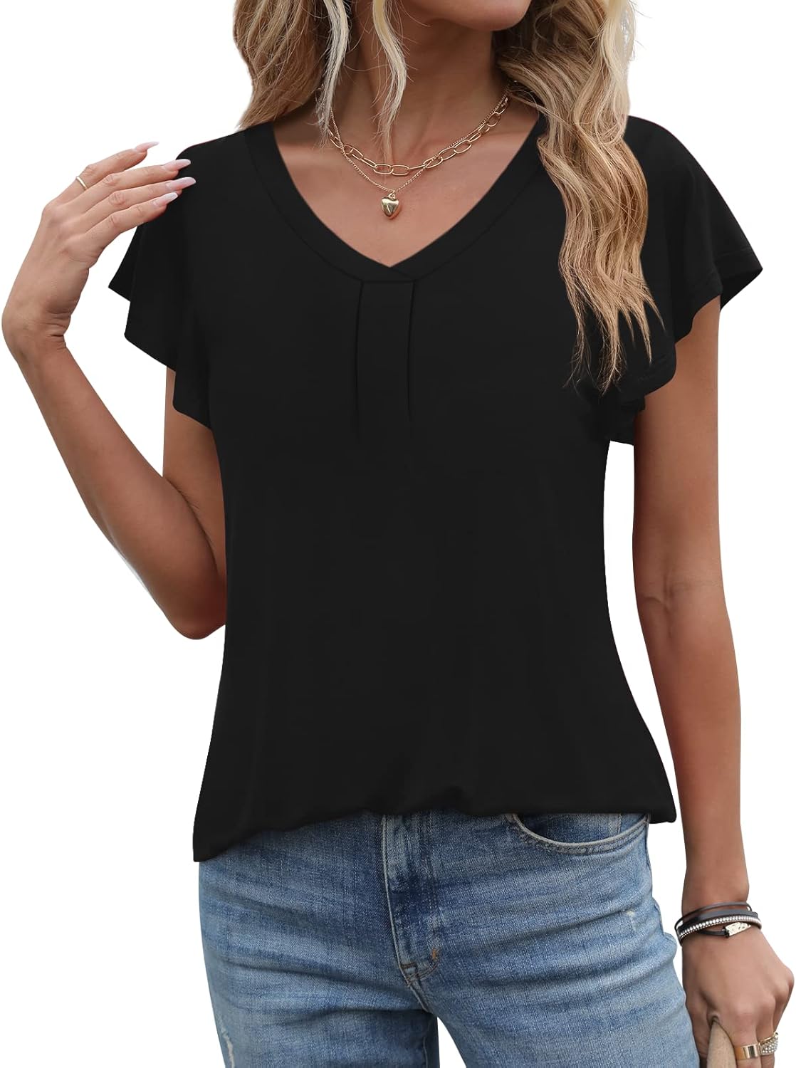 Women 2025 Summer Tops Short Sleeve T Shirts Casual V Neck Blouses Cute Loose Fit Tunic - Image 2