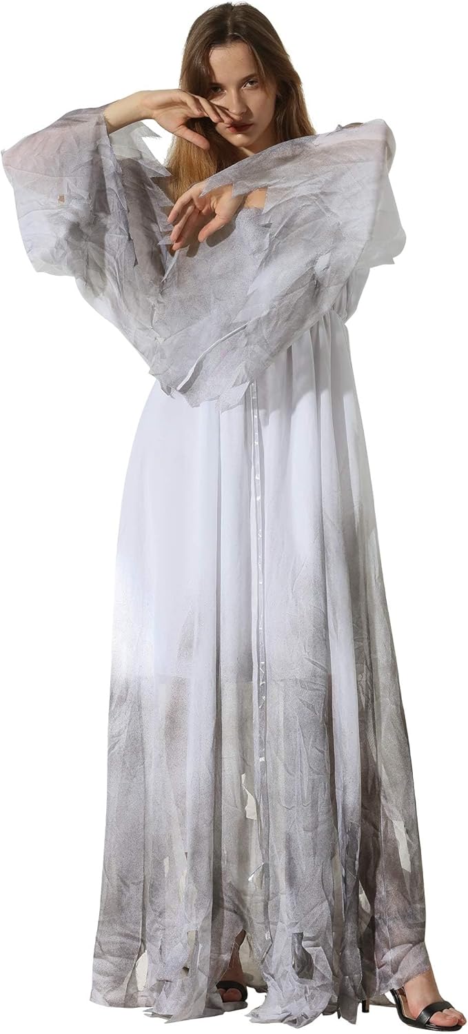 EraSpooky Women Gossamer Ghost Costume Gothic Victorian White Fancy Dress - Image 2