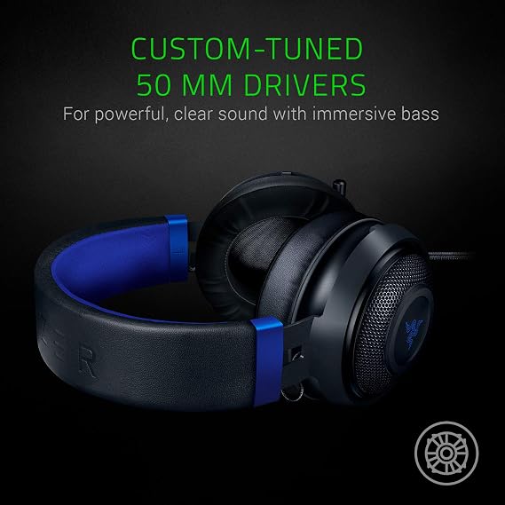 سماعة ألعاب Razer Kraken: إطار ألومنيوم خفيف الوزن - ميكروفون عازل قابل للسحب - للكمبيوتر الشخصي ، PS4 ، PS5 ، Switch ، Xbox One ، Xbox Series X & S, موبايل - 3.5 مم مقبس سماعة - أسود / أزرق