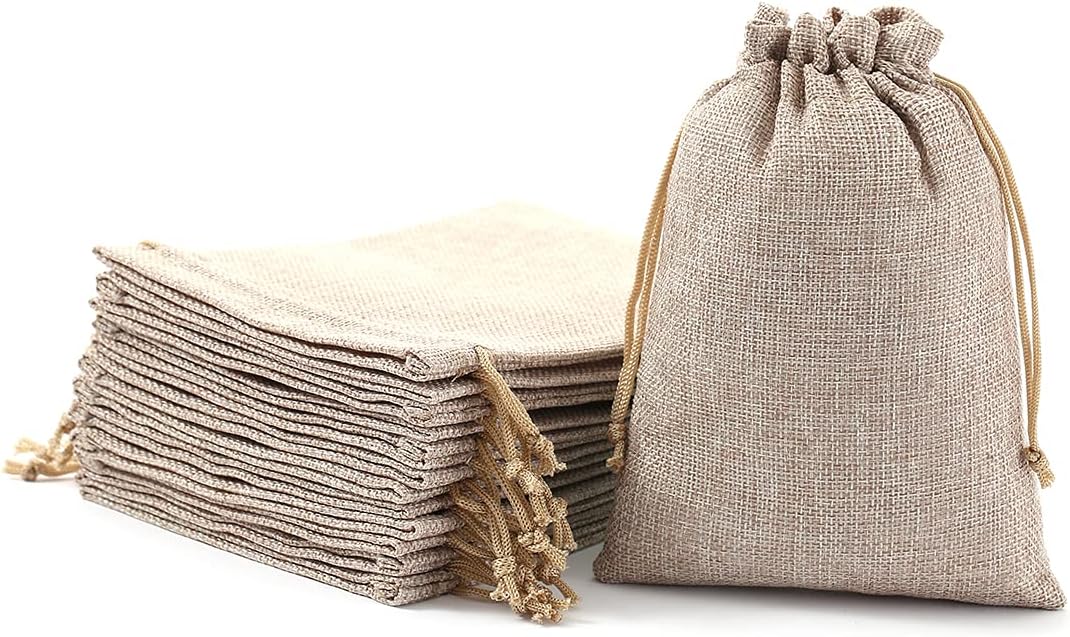 50 bolsas de regalo pequeñas de arpillera con cordón para regalos de boda, fiesta de cumpleaños, Navidad, manualidades, suministros para el hogar