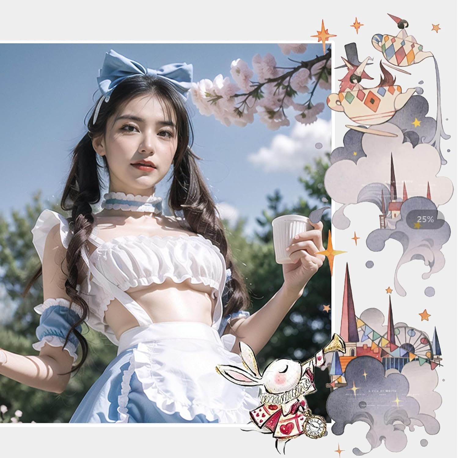 YOMORIO Anime Maid Uniform Cute Bule White Tartan Lingerie Sexy Cosplay Costume (Alice Blue)