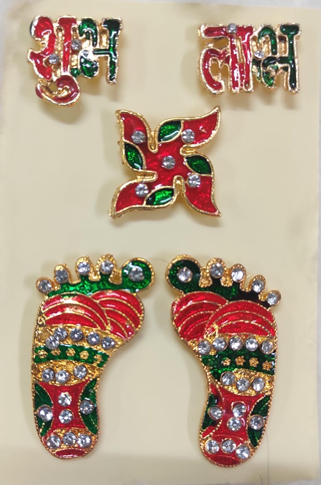 Prisma Collections Traditional Meenakari Embellished Metal Designer Shubh Labh Sticker, Swastik and Goddess Laxmi Charan Paduka for Door and Wall Decoration Pack of 5 (B0CM26TBCR) Amazon Price History, Amazon Price Tracker