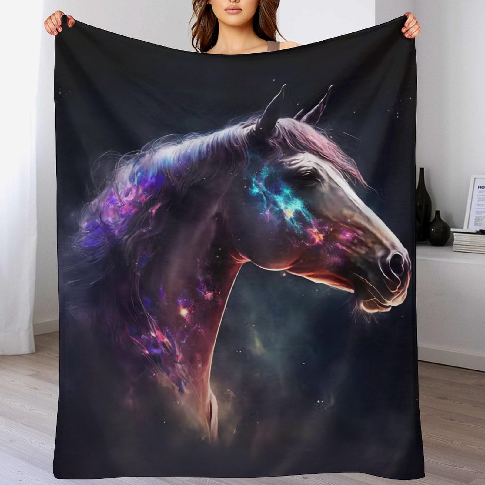 Couverture cheval moelleuse haut de gamme, flanelle épaisse 150x200cm jeté de lit luxe pour sofa