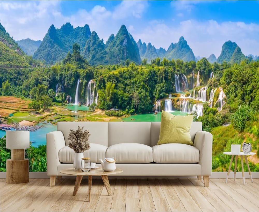 Ocean Beach Wall Mural, Sunshine Coconut Tree 3D Printed Peel and Stick Self-Adhesive Wallpaper, Removable Large Poster Wall Sticker for Bedroom Living Room 118''Wx83''H