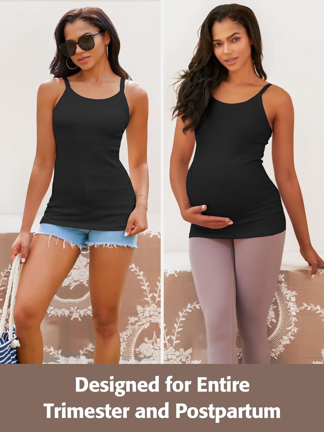 ATTRACO Women's Maternity Tank Tops with Built in Bra Seamless Y Back Side Ruched Pregnancy Tank Top - Image 6