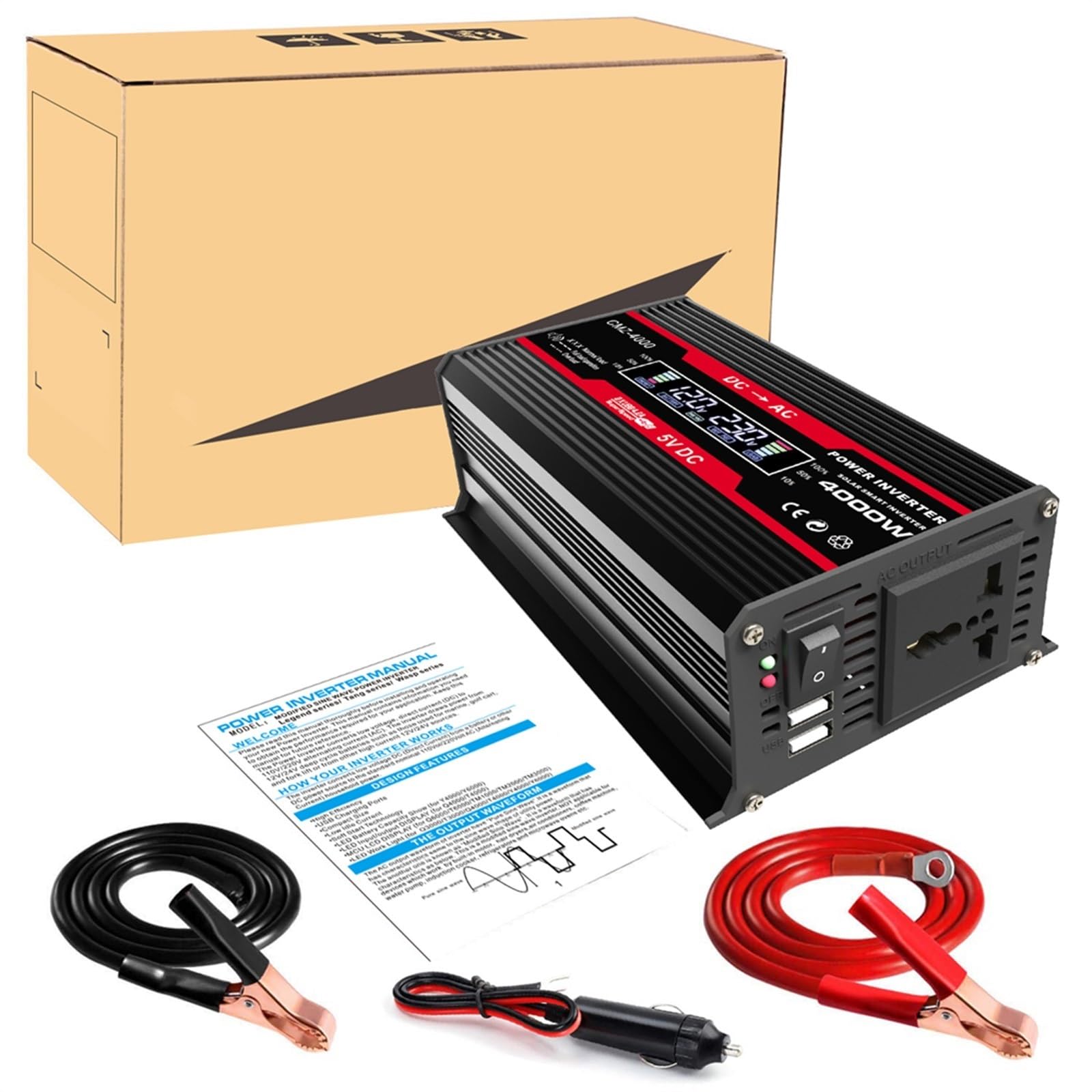 Kit Solaire 110V/220V 4000W Pour La Maison Système D'alimentation Solaire Complet Onduleur 4000W Et Contrôleur 30A + Panneau Solaire 18W18V Kits De Panneaux Solaires Complets Pour Camping-cars(Black,1