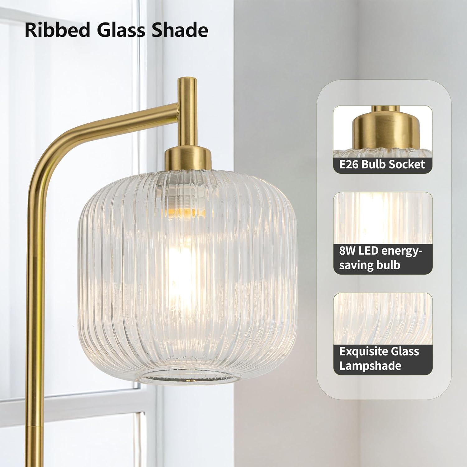 mayna glass floor lamp living room, modern vertical lamp, remote control switch with glass lampshade, 67-inch high lamp suitable for bedroom and study (2700k led bulb included) transparent