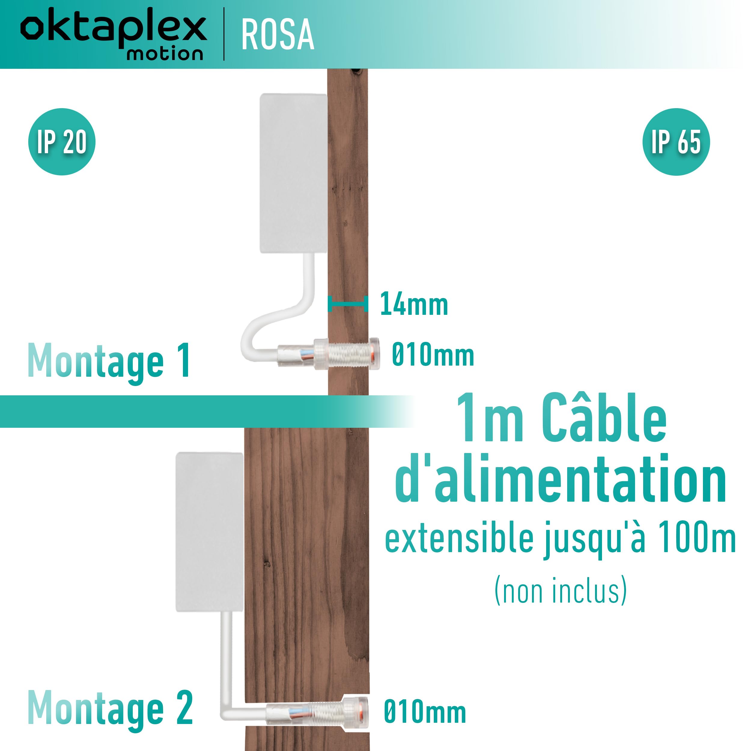 Oktaplex Rosa mini wbudowany przełącznik zmierzchowy czujnik zmierzchu zewnętrzny i wewnętrzny IP65 230 V biały