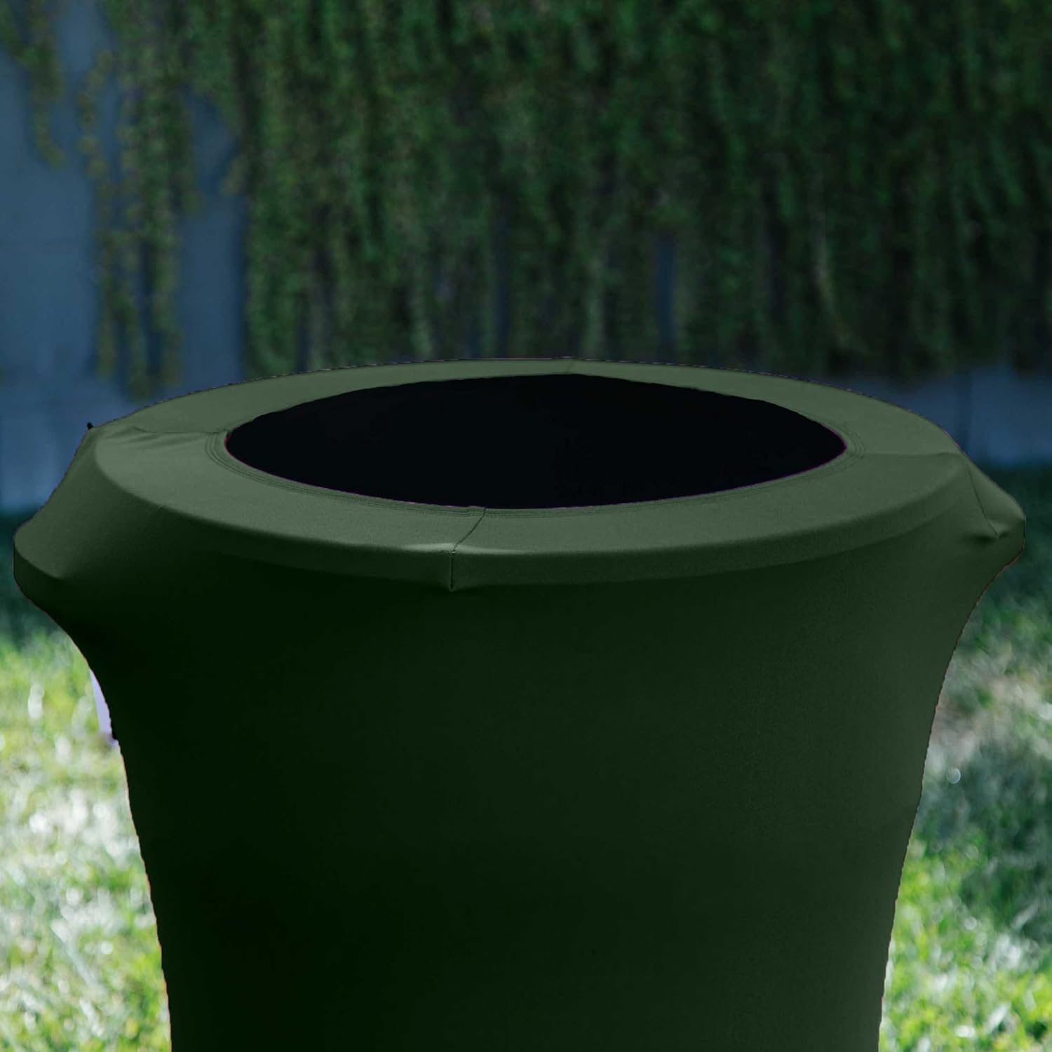 LA Linen Stretch Spandex Fitted Trash Can Cover 55-Gallon Round, Bin Waste Container Cover, Outdoor Indoor Patio Backyard Decor, Hunter Green