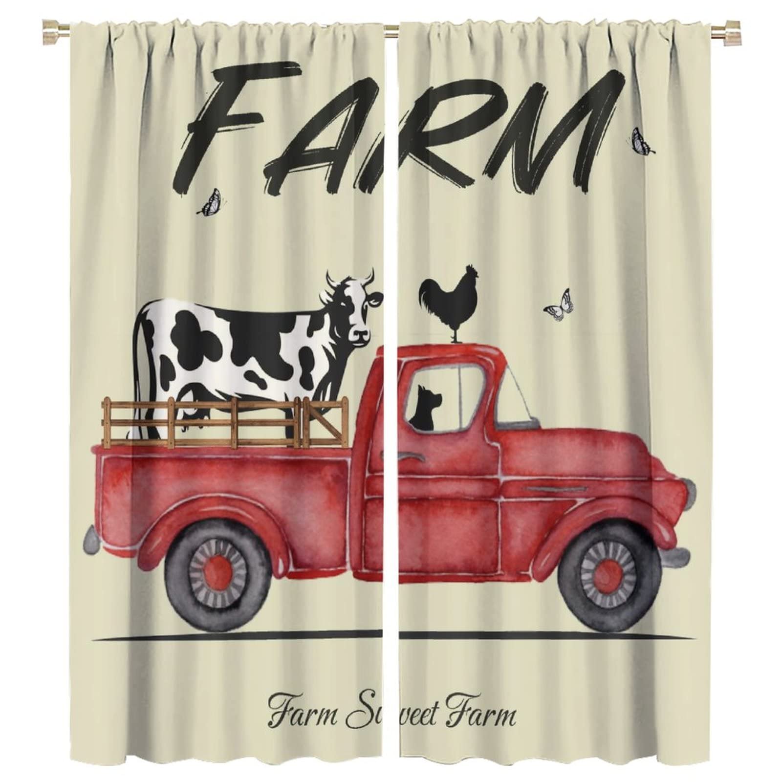 Farm Car Curtain,Rustic Farmhouse Cow Vintage Style Blackout Rod Pocket Window Drapes for Living Room Bedroom Kitchen Bathroom Decor W55xL63in