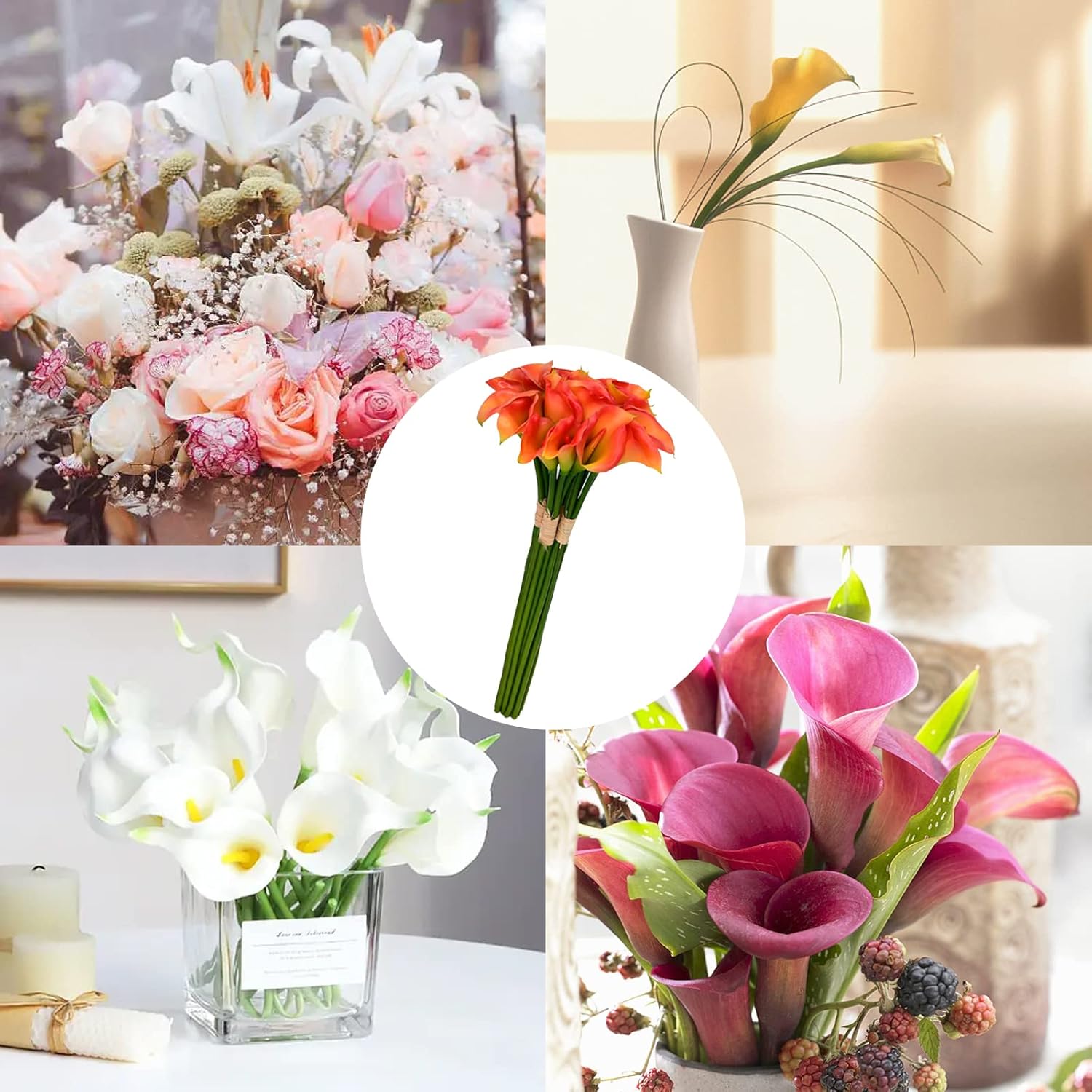 Artificial/Fake/Faux Flowers - Calla Lily Bunches Orange Color, Pack of 4, Totally 20 Heads, for Wedding, Home, Party, Restaurant - Image 5