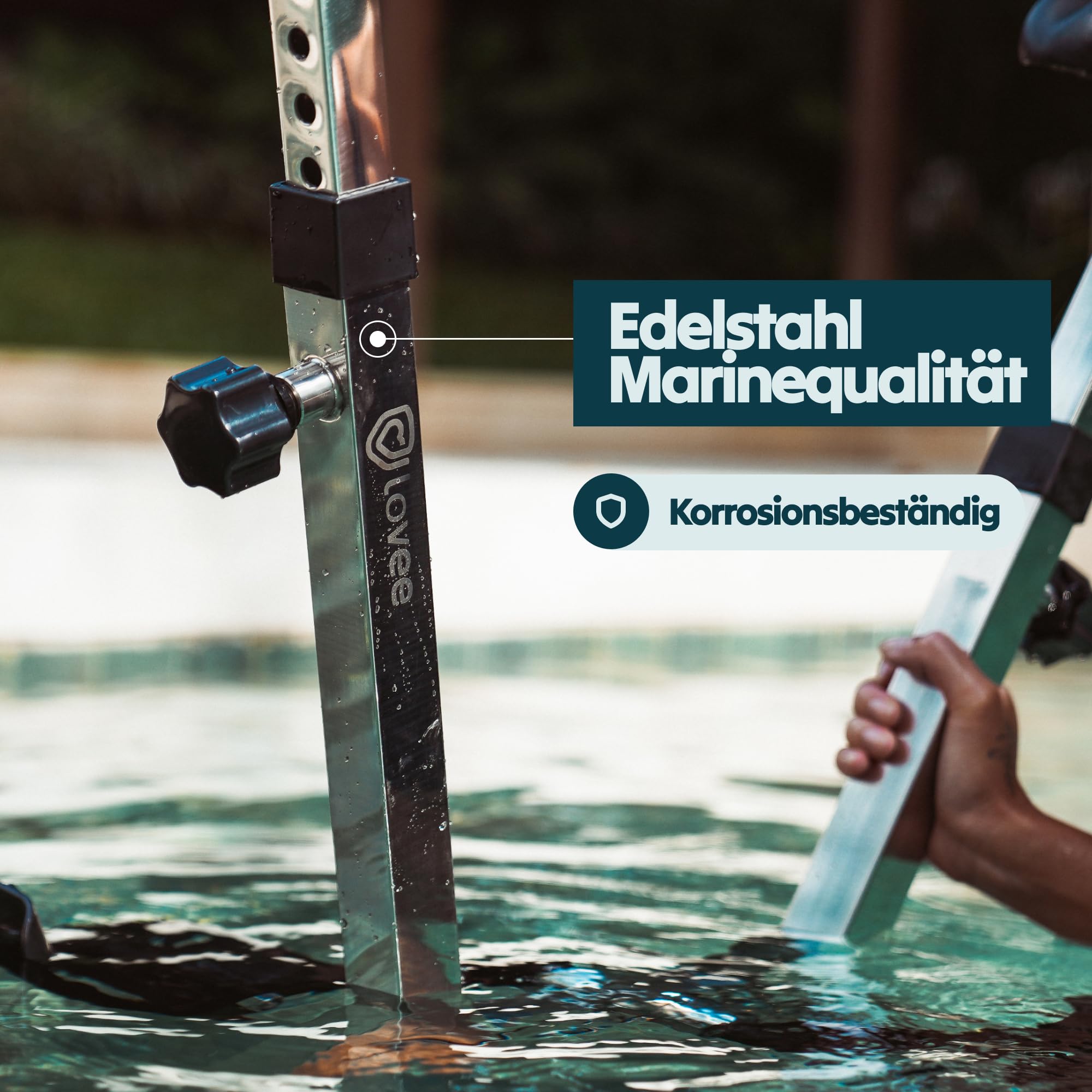 LOVEE Aquabike V2 Pool-Fahrrad, doppelter Modus, Sport und Komfort – Edelstahl 316, Chlor- und Meerwasserbeständigkeit – verwendbar auf allen Beschichtungen – 1,10 m bis 1,50 m Tiefe