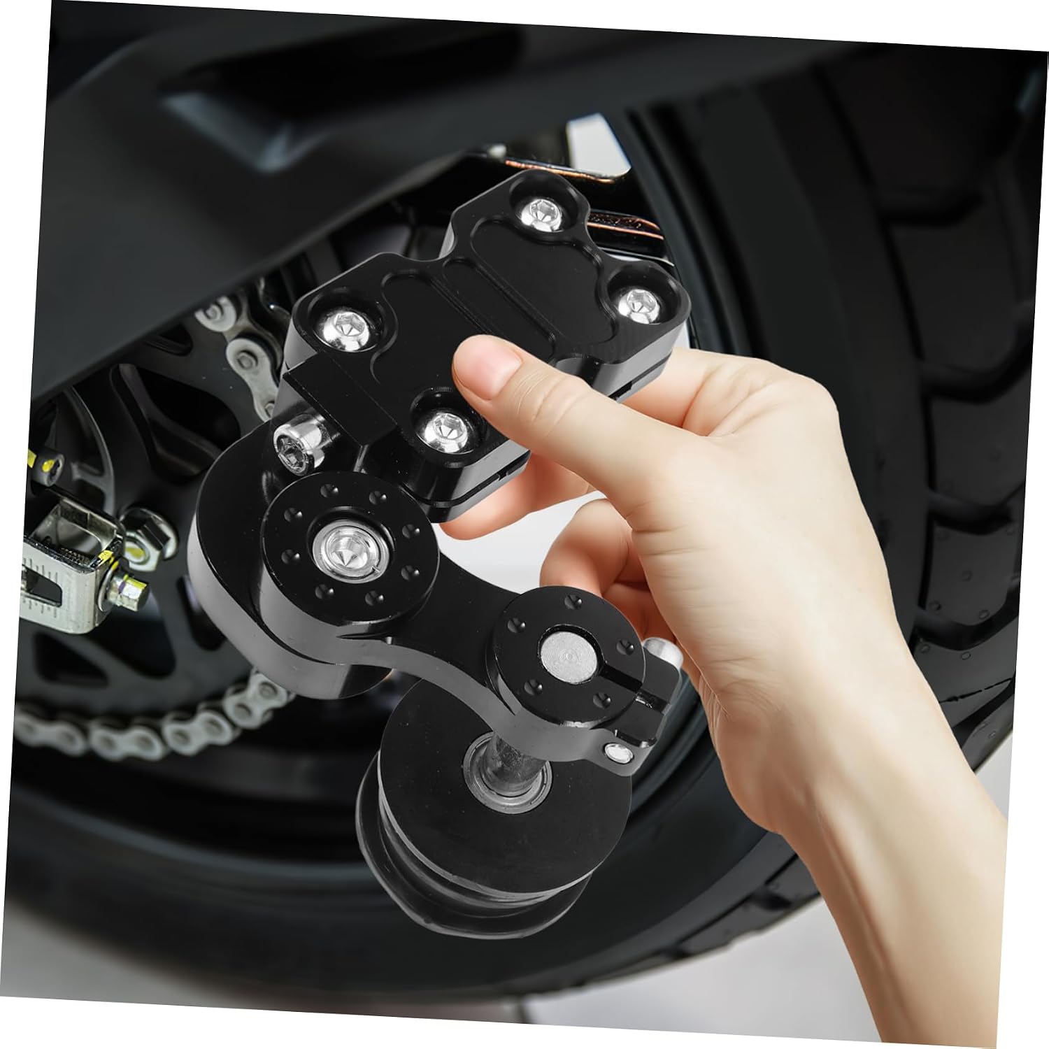 Black Motorcycle Chain Adjuster Tensioner Cnc Aluminum Alloy