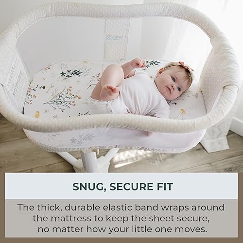 Miniatura 10 de Pobibaby - Paquete de 2 sábanas de moisés prémium para moisés estándar - Tejido ultrasuave de primera calidad, elegante patrón floral, seguro y