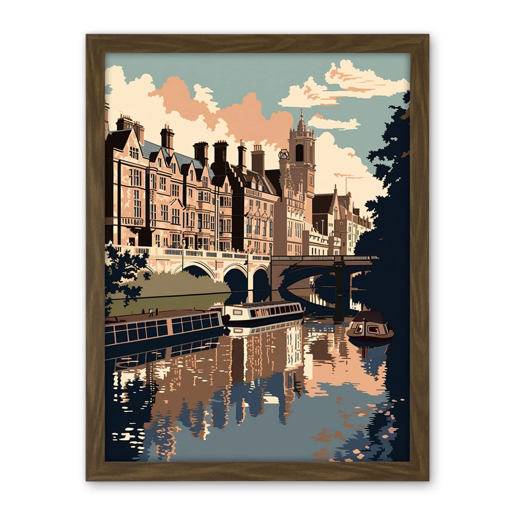 Artery8 River Cam and University of Cambridge Buildings Artwork Framed Wall Art Print 18X24 Inch