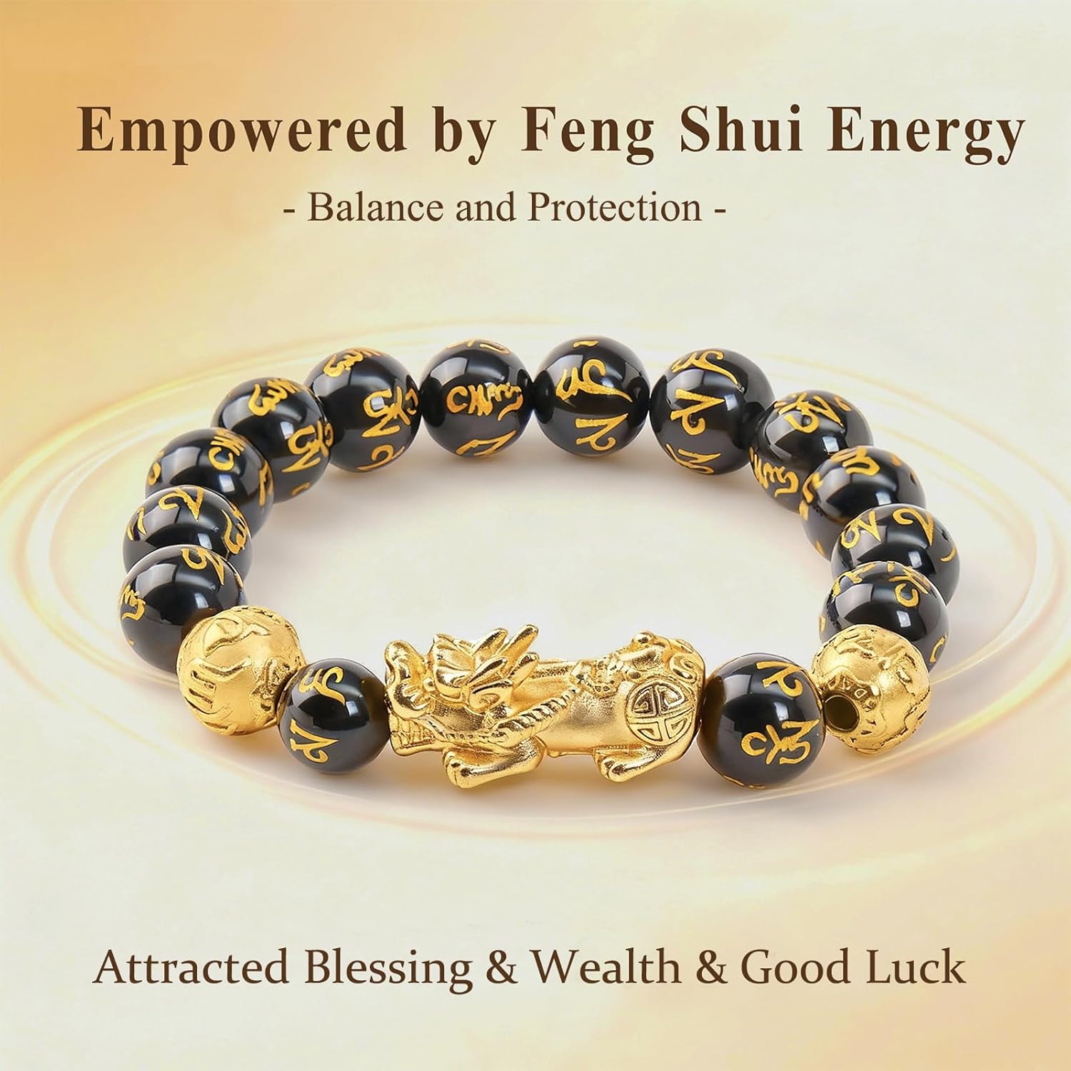 Feng Shui Bracelet Good Luck Obsidian Pixiu Bracelet for Men Women,10-12mm Mantra Prayer Beads Bracelets Attract Wealth Protection Jewelry Gifts - Image 6