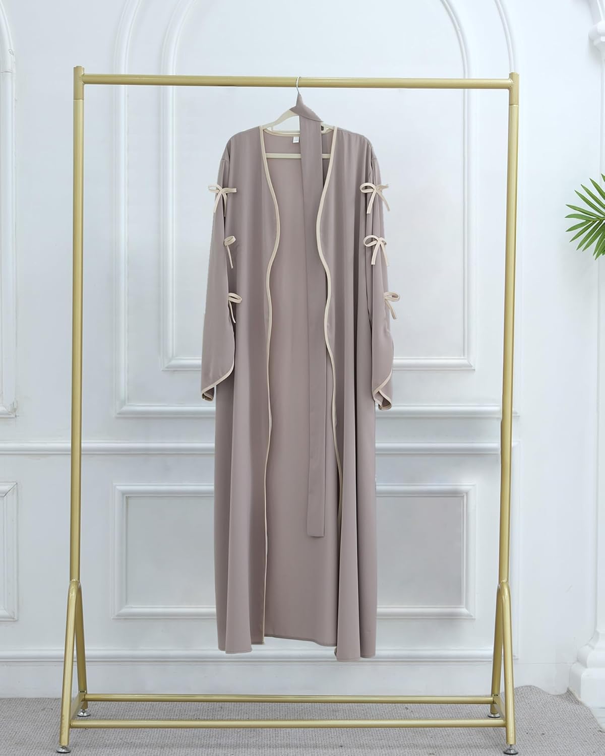 Elegant Flowy Muslim Cardigan Robe with Bow Accents Front Wave Design Abaya for Women Open Front Abaya with Belt - Image 6