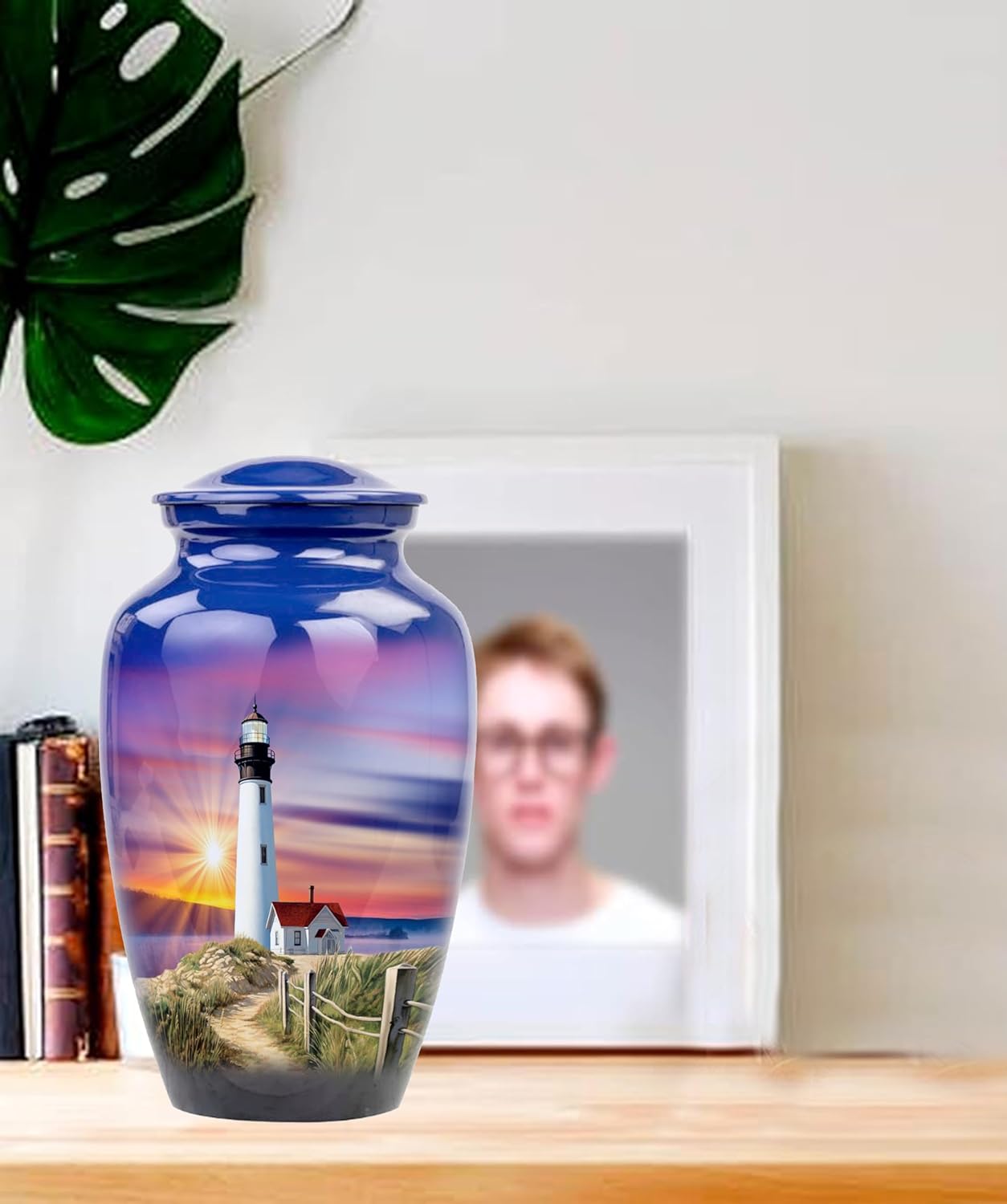 Lighthouse urn,Cremation Urns for Human Ashes -Handcrafted Lighthouse Memorial Decorative Urns, Urns for Human Ashes Female & Male, Urns for Ashes Adult Female, Funeral Urns - Lighthouse, Large, Blue