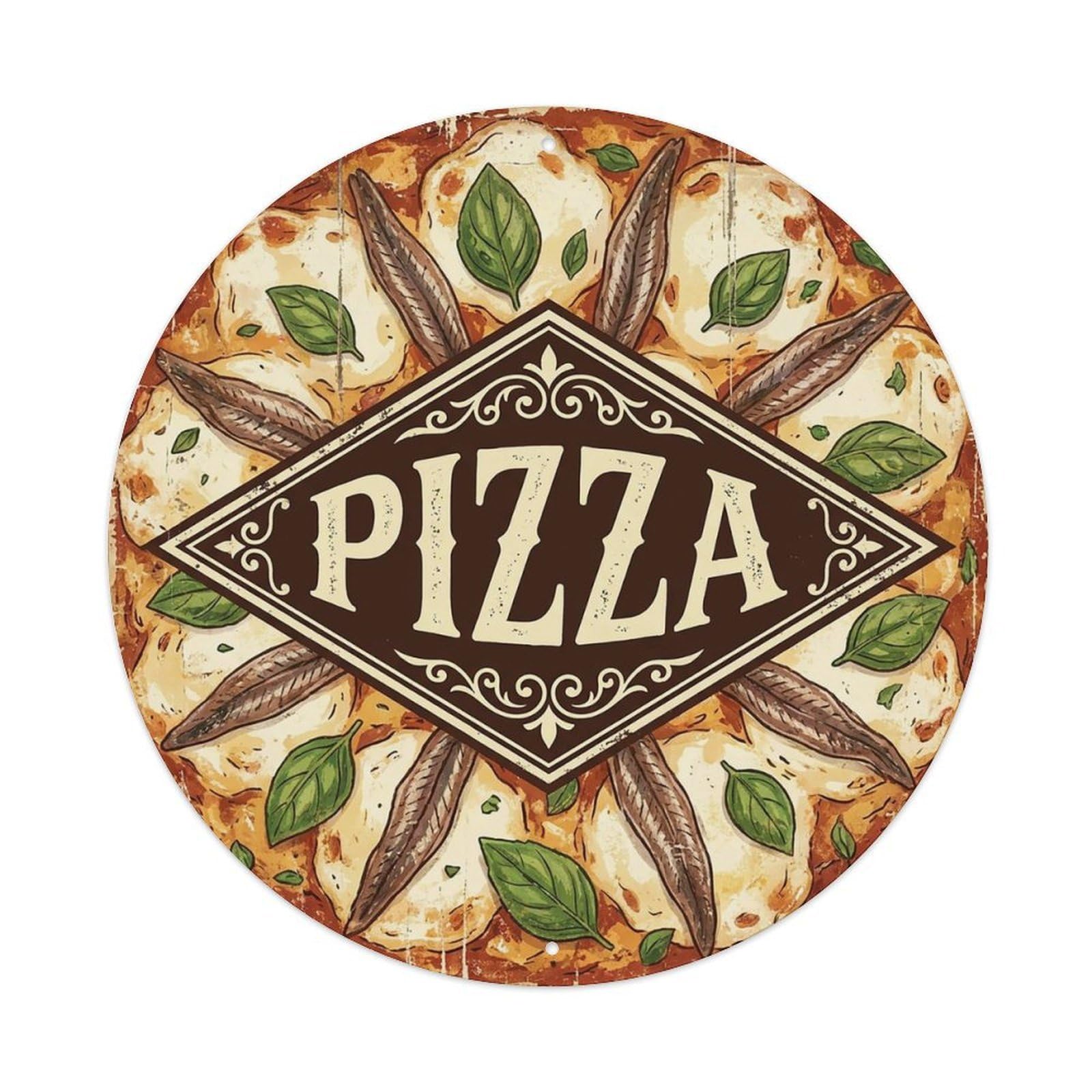 Vintage Pizza Anchovy Mozzarella Basil Food Decoration Metal Tin Sign