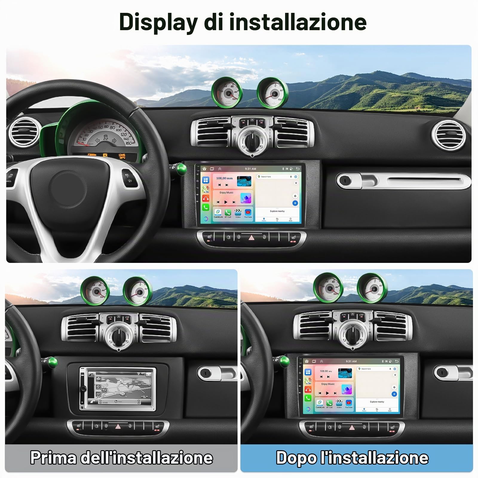 SIXWIN 8 Core 4GB+64GB Android 13 Autoradio con CarPlay/Android/DSP per Mercedes-Benz Smart Fortwo 2011-2015, 1280 * 720, 9" HD Schermo Navigatore GPS WiFi BT USB FM RDS Radio Mirror Link+32 band EQ