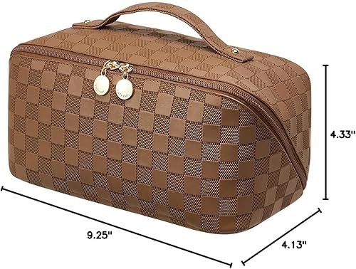 Miniatura 8 de Bolsa de maquillaje de viaje, bolsa de cosméticos de gran capacidad para mujeres, bolsa portátil impermeable, bolsa de aseo plana abierta,