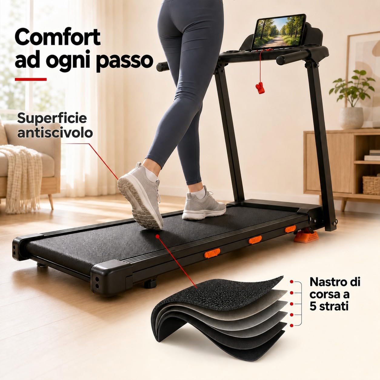 Tapis Roulant Salvaspazio con Inclinazione 15%, Tapis Roulant Elettrico Pieghevole per Casa, Walking Pad Pieghevole 12km/h, Motore Silenzioso 3.0HP, Display LED, Portata 159 kg