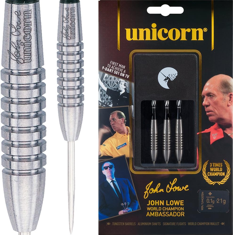 World Champion - John Lowe - Old Stoneface - Unicorn Steel Tip Tungsten - 25g - with FREE Darts Corner Checkout Card