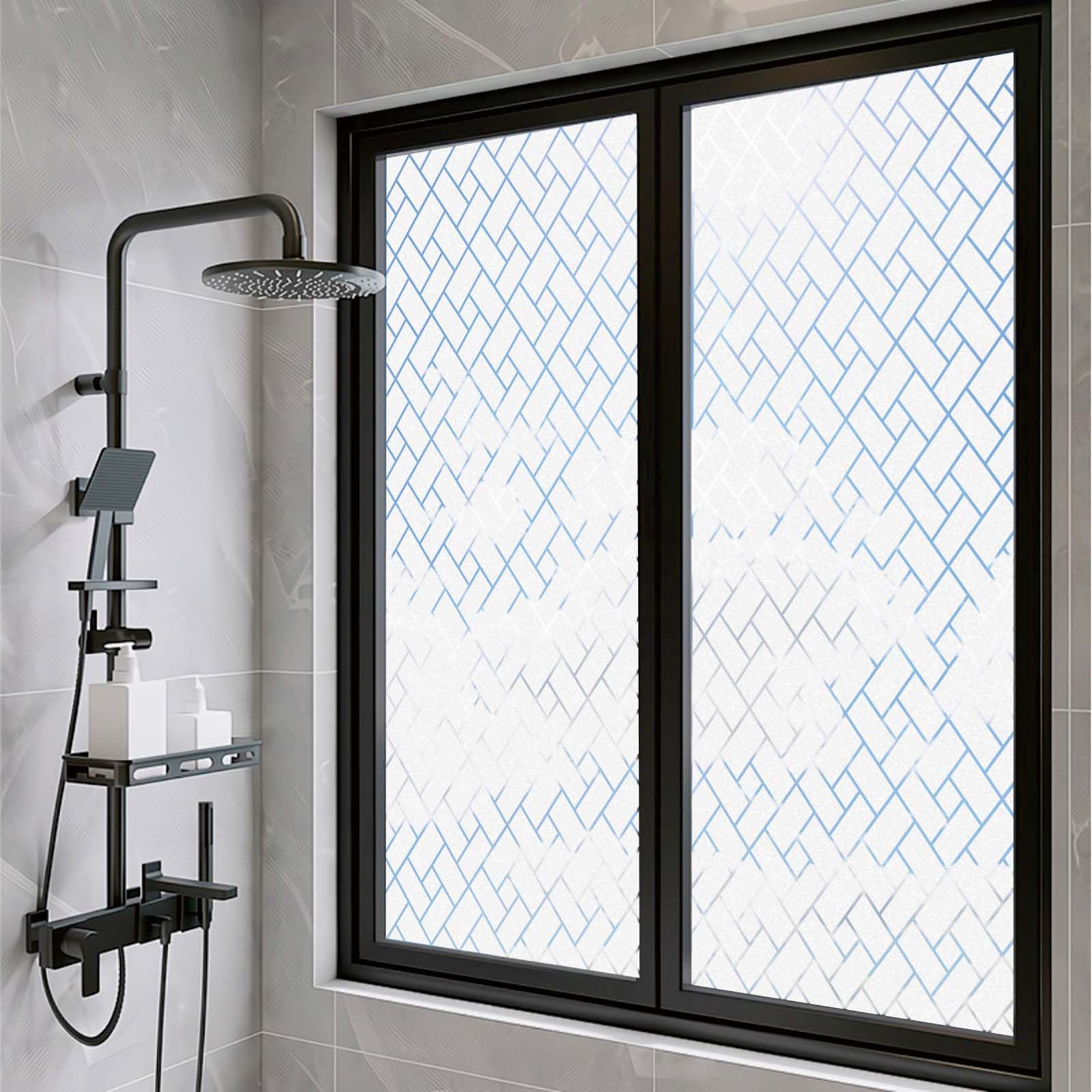 Window Film Privacy Film 65 x 260 cm Non-Adhesive Static Cling Removable Vinyl Heat Cotrol, Privacy Protection, Anti UV Non Adhesive Window for Kitchen, Oblique Grid