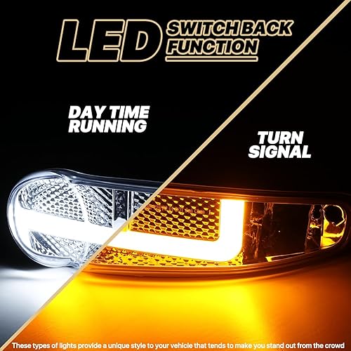 Miniatura 6 de M-AUTO Conjunto de faros delanteros LED cromado L&R Switchback con 2 pares de bombillas LED premontadas de 6000 K compatibles con GMC Sierra C3