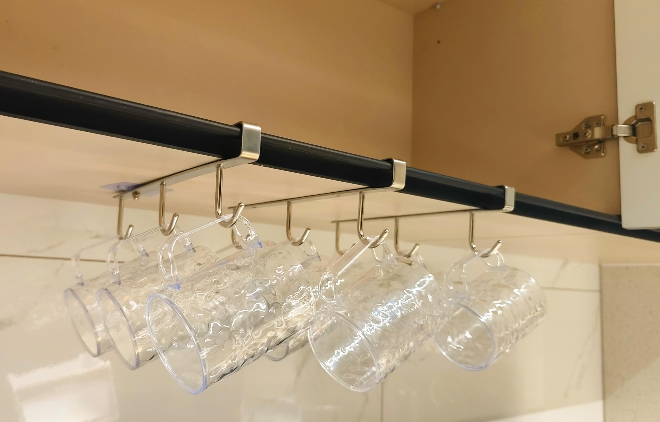 Mug Hooks Under Cabinet , 304 Stainless Steel Cup Hooks for Hanging Under Shelf, Mug Organizer Rack with 9 Hooks for Displaying Mugs, Coffee Cups and