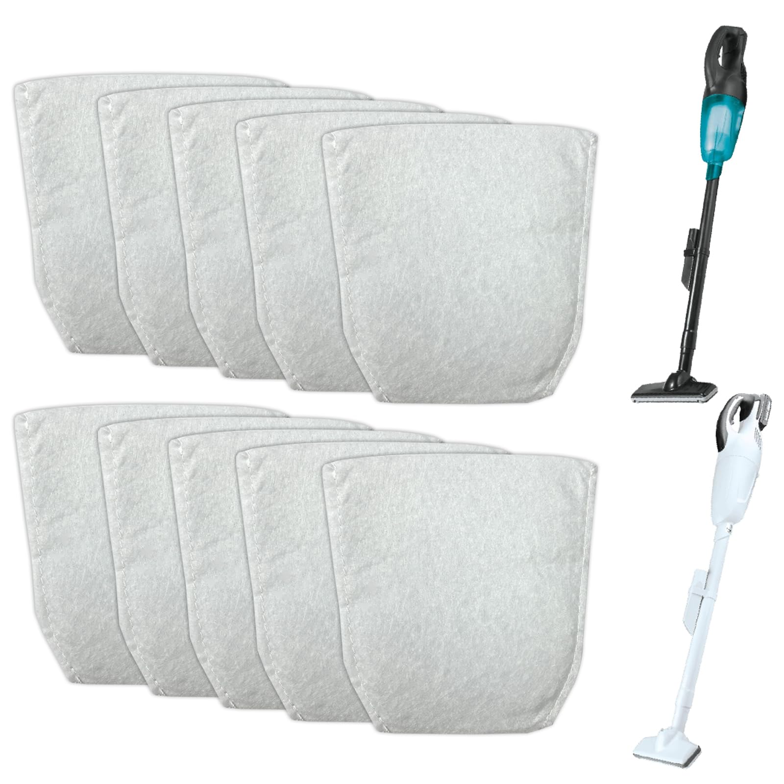 10-Pack Fine Filter Bags Compatible with Makita CL100/106/180/183/DCL180 Cordless Vacuum Cleaners, Replacement for Part #443060-3, Reusable Cloth Construction & Easy-Clean Design