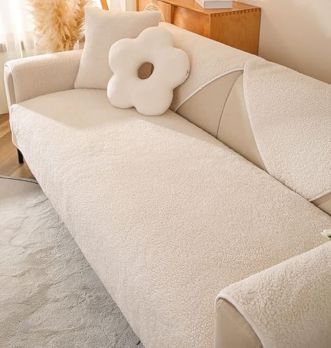 Miniatura 6 de vctops Funda de sofá de forro polar Sherpa de color liso, mullida, suave, esponjosa, suave, antideslizante, protector de muebles para niños,