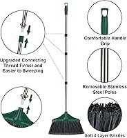 Vista 6 de 4 escobas comerciales resistentes para exteriores e interiores con mango de 61 pulgadas de largo, perfectas para el hogar, garaje, cocina, oficina