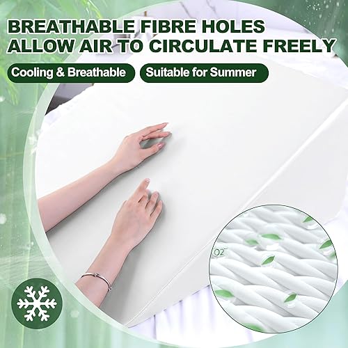 Miniatura 4 de HOMBYS Funda de almohada de cuña para cama con cremallera, 100% viscosa hecha de bambú, suave, refrescante, transpirable, funda de almohada de cuña