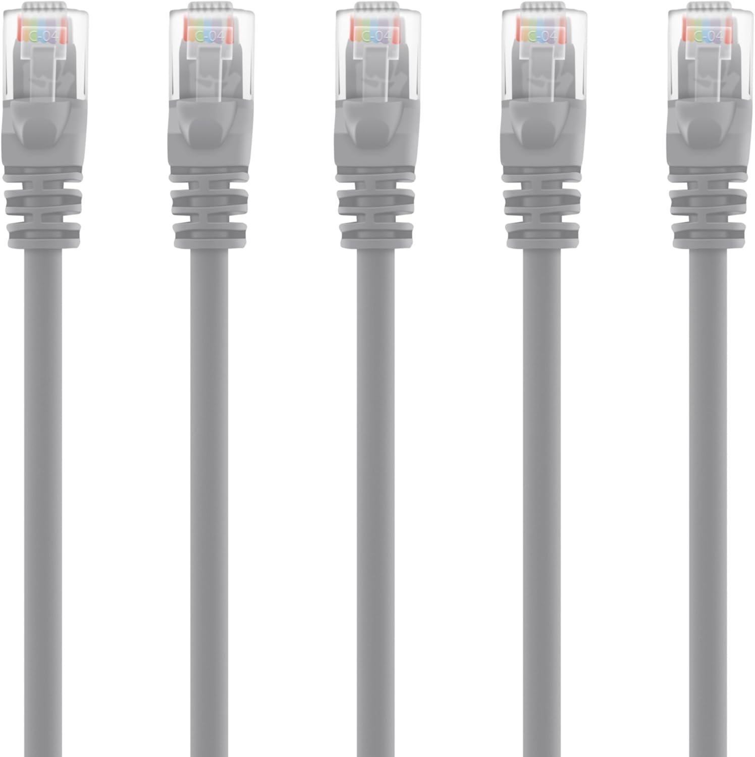 GearIT 5-Pack, Cat5e Ethernet Patch Cable 14 Feet - Snagless RJ45 Computer LAN Network Cord, Gray - Compatible with 5 Port Switch POE 5port Gigabit