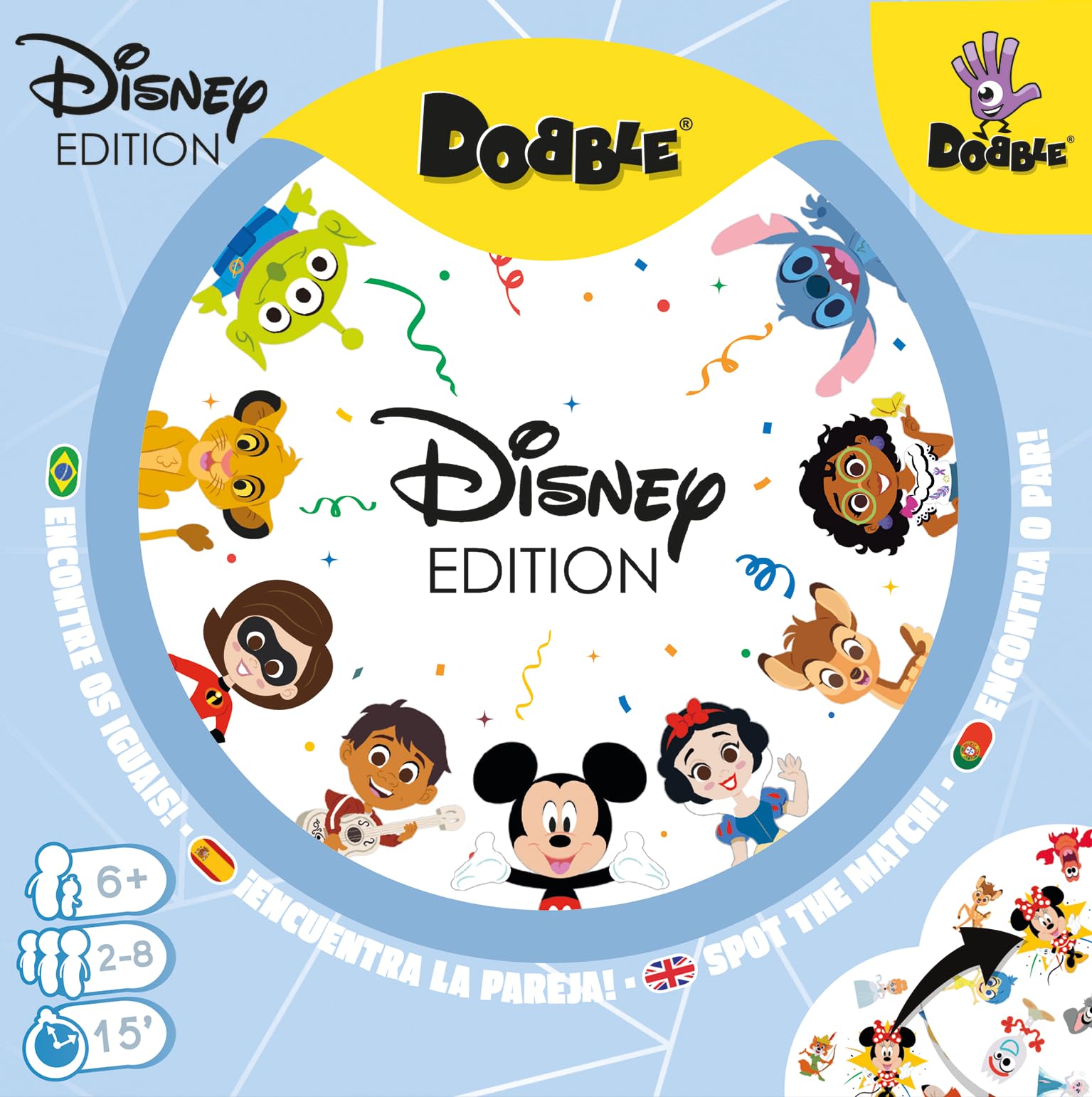 Asmodee Dobble Disney Edition, Juego de Cartas de Acción y Reflejos para Adultos y Niños, A Partir de 6 Años, De 2 a 8 Jugadores, 15 Minutos por Partida, Multilenguaje (Incluye Español)
