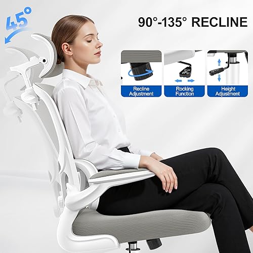 Miniatura 6 de Silla de oficina ergonómica, silla de escritorio de malla con soporte lumbar, silla de oficina en casa con respaldo alto con reposacabezas